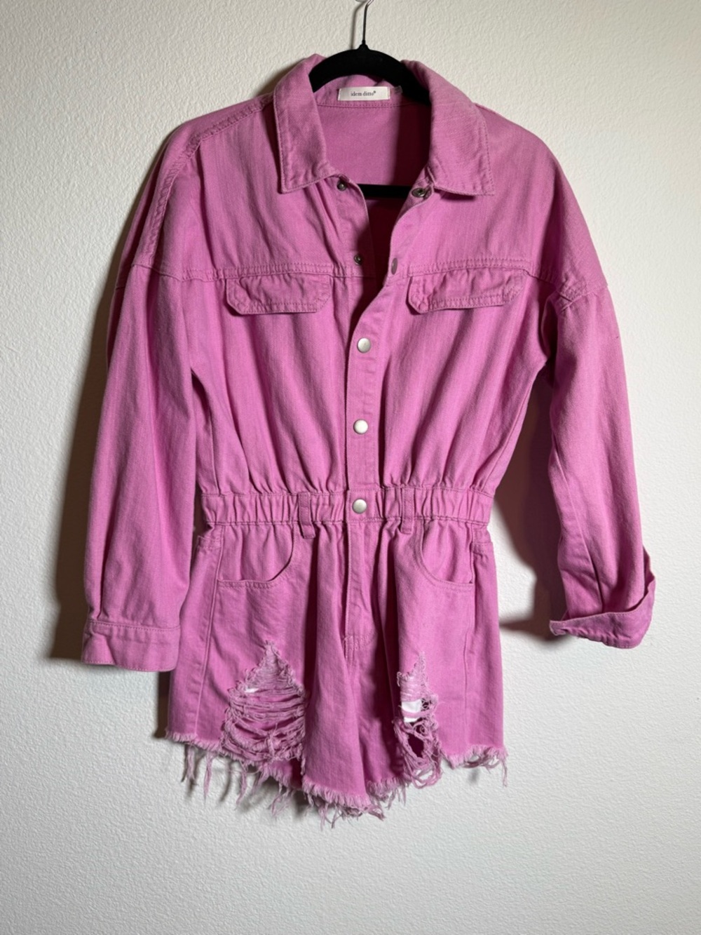 Idem Ditto Pink Denim Romper Jumpsuit Distressed Barbiecore Festival Western S